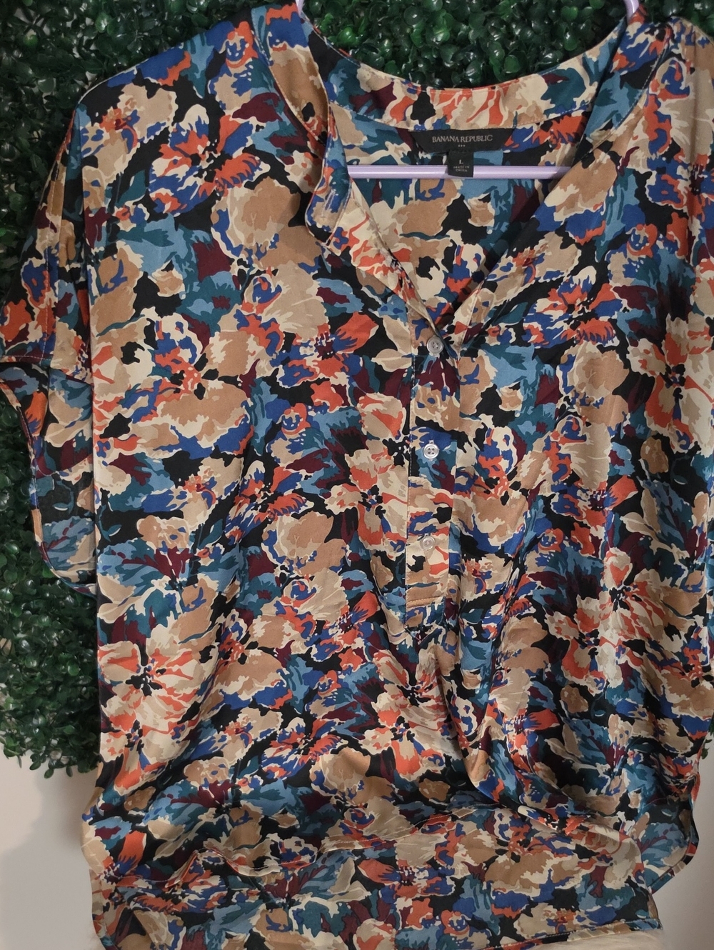 Banana Republic Blue Tan Orange Floral Button-Front Blouse